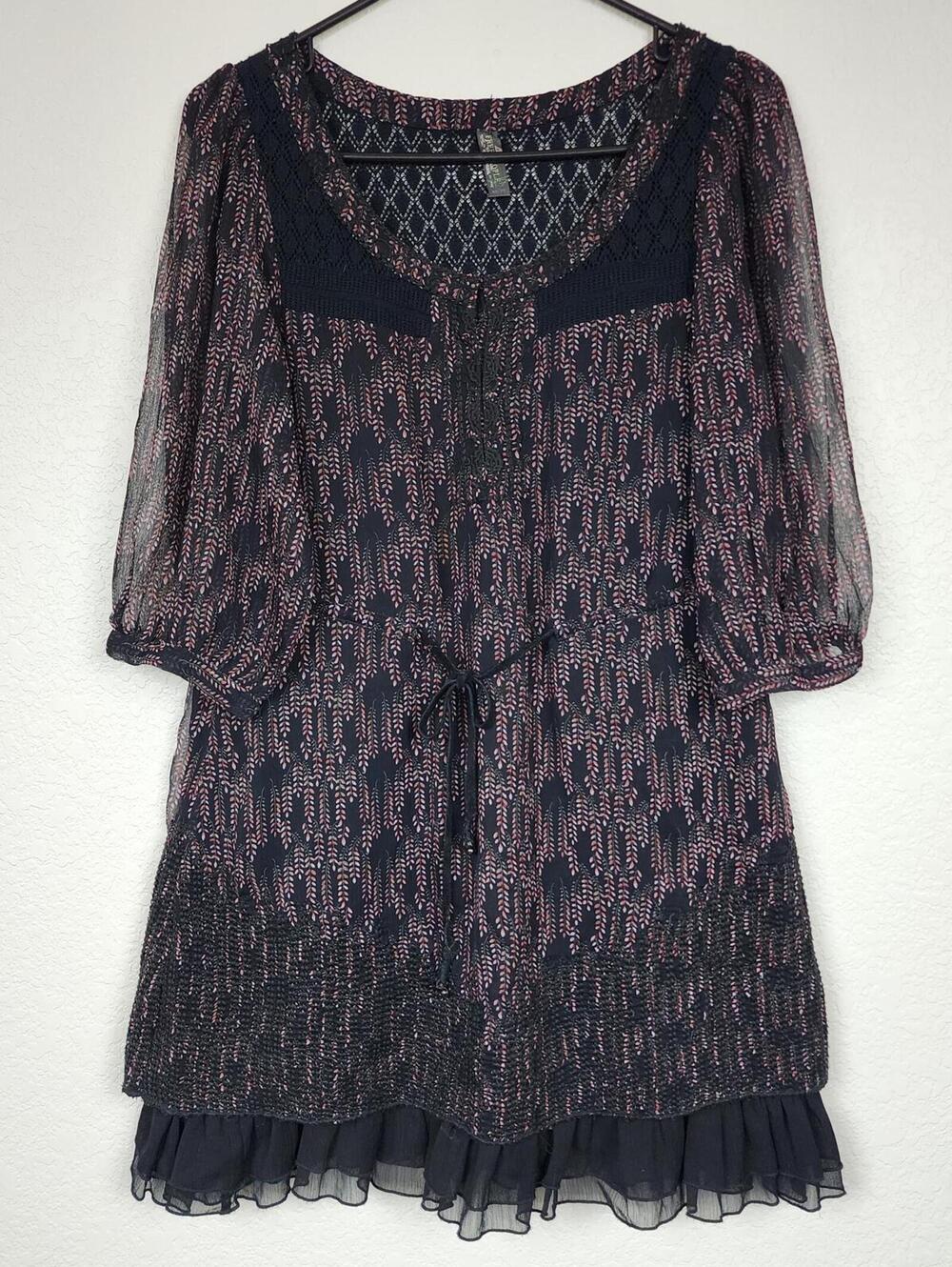 Free People Vintage Boho Whimsigoth XS Black Mini Dress